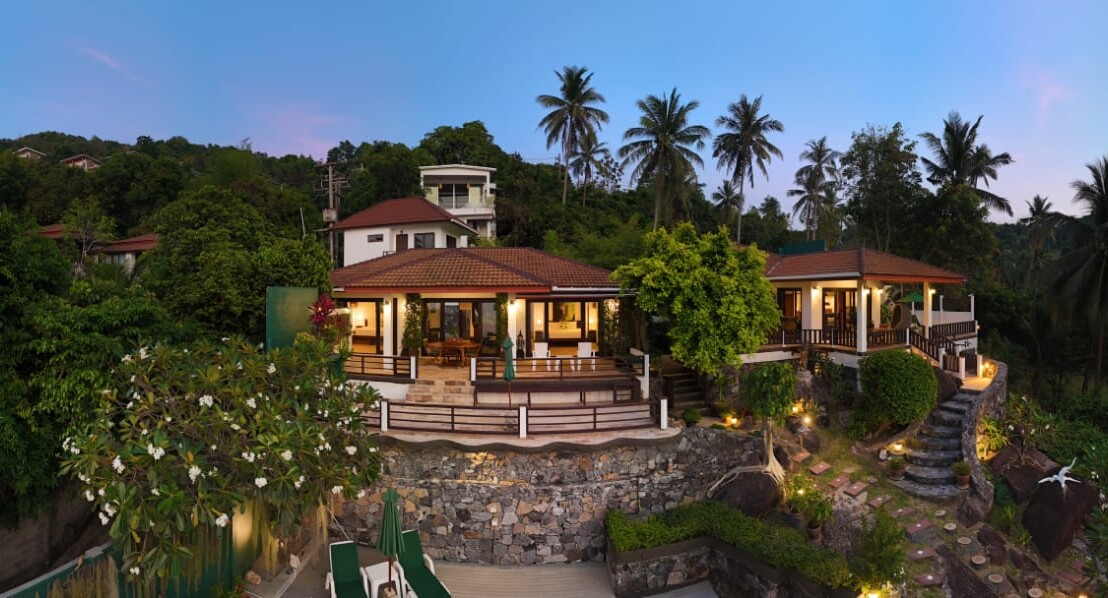 Villa 1 & 2 Twilight Drone Photo